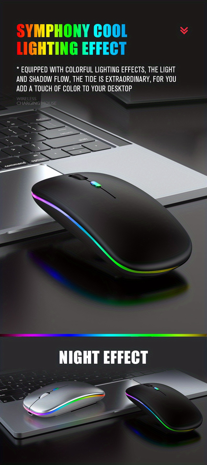 rechargeable wireless mouse with 2 4ghz usb rgb 1600dpi mouse for computer laptop tablet pc macbook gaming mouse gamer details 5