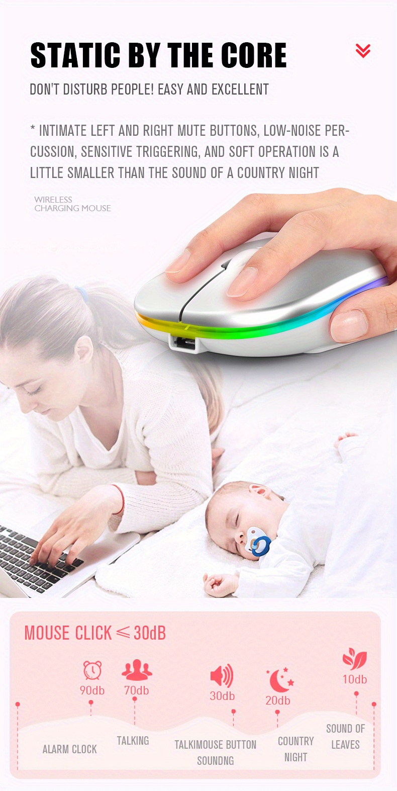 rechargeable wireless mouse with 2 4ghz usb rgb 1600dpi mouse for computer laptop tablet pc macbook gaming mouse gamer details 6