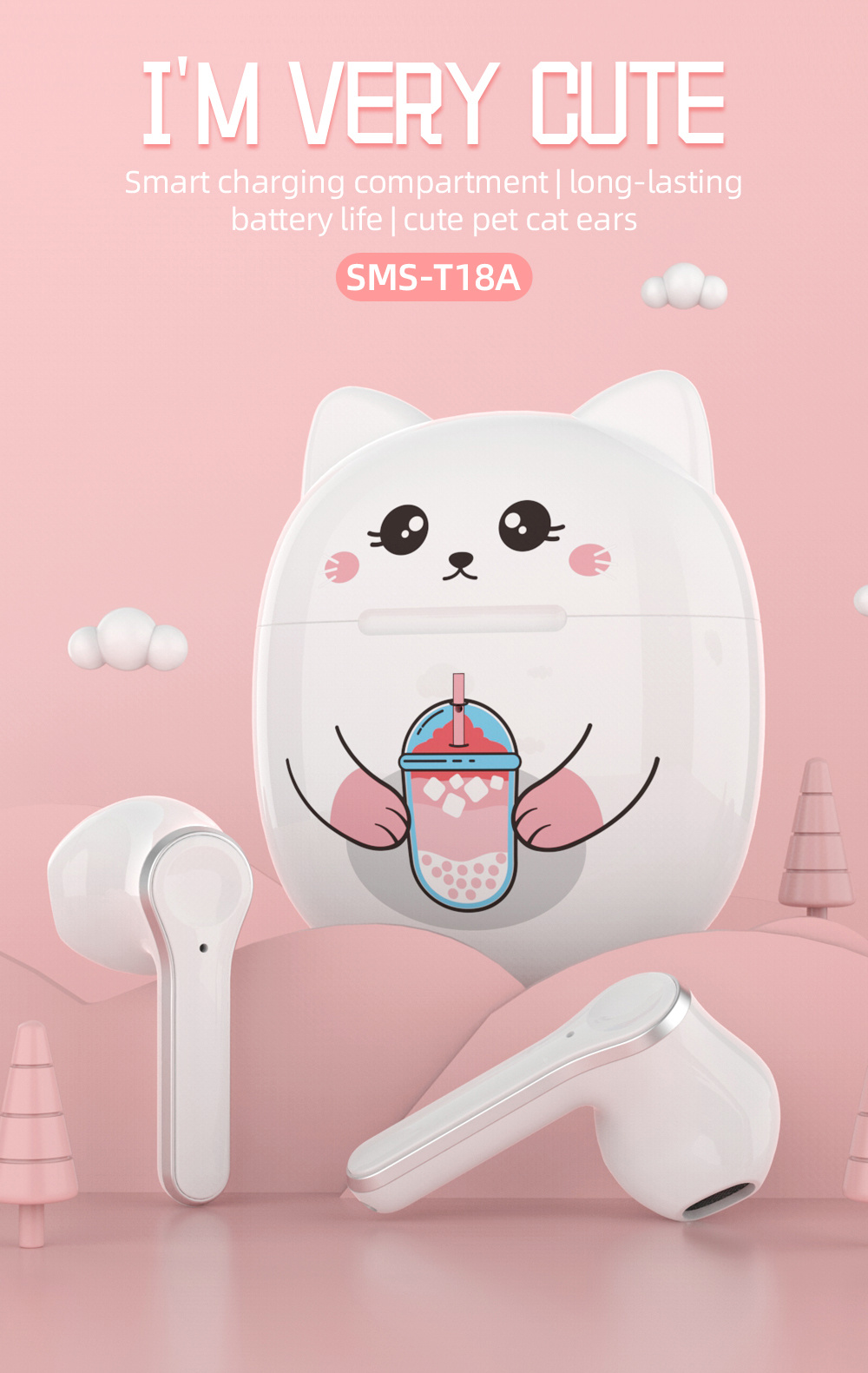 cute cat ear headphones extra long standby on ear fingerprint touch wireless headphones details 0