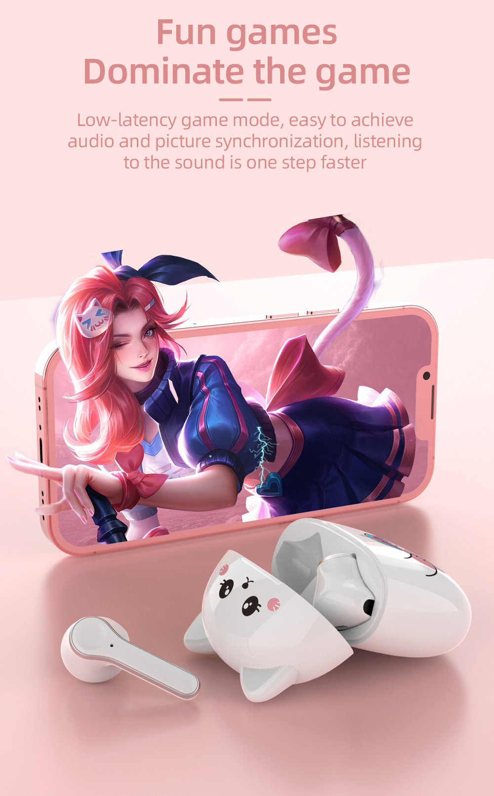 cute cat ear headphones extra long standby on ear fingerprint touch wireless headphones details 6