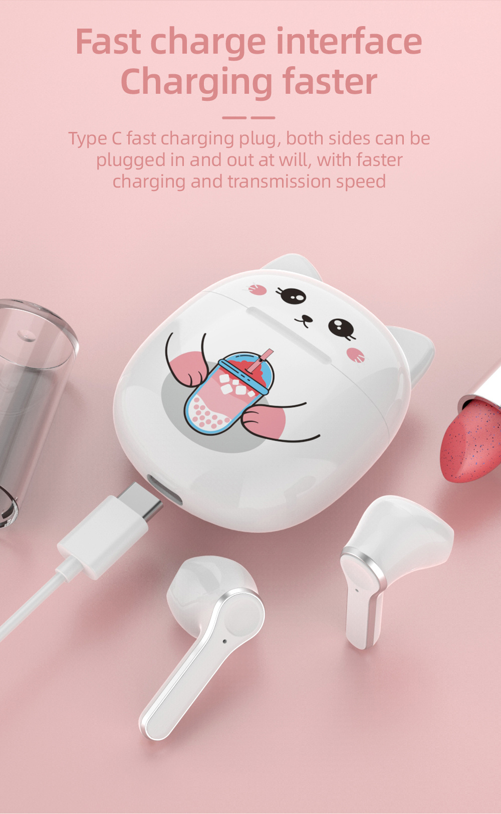 cute cat ear headphones extra long standby on ear fingerprint touch wireless headphones details 10