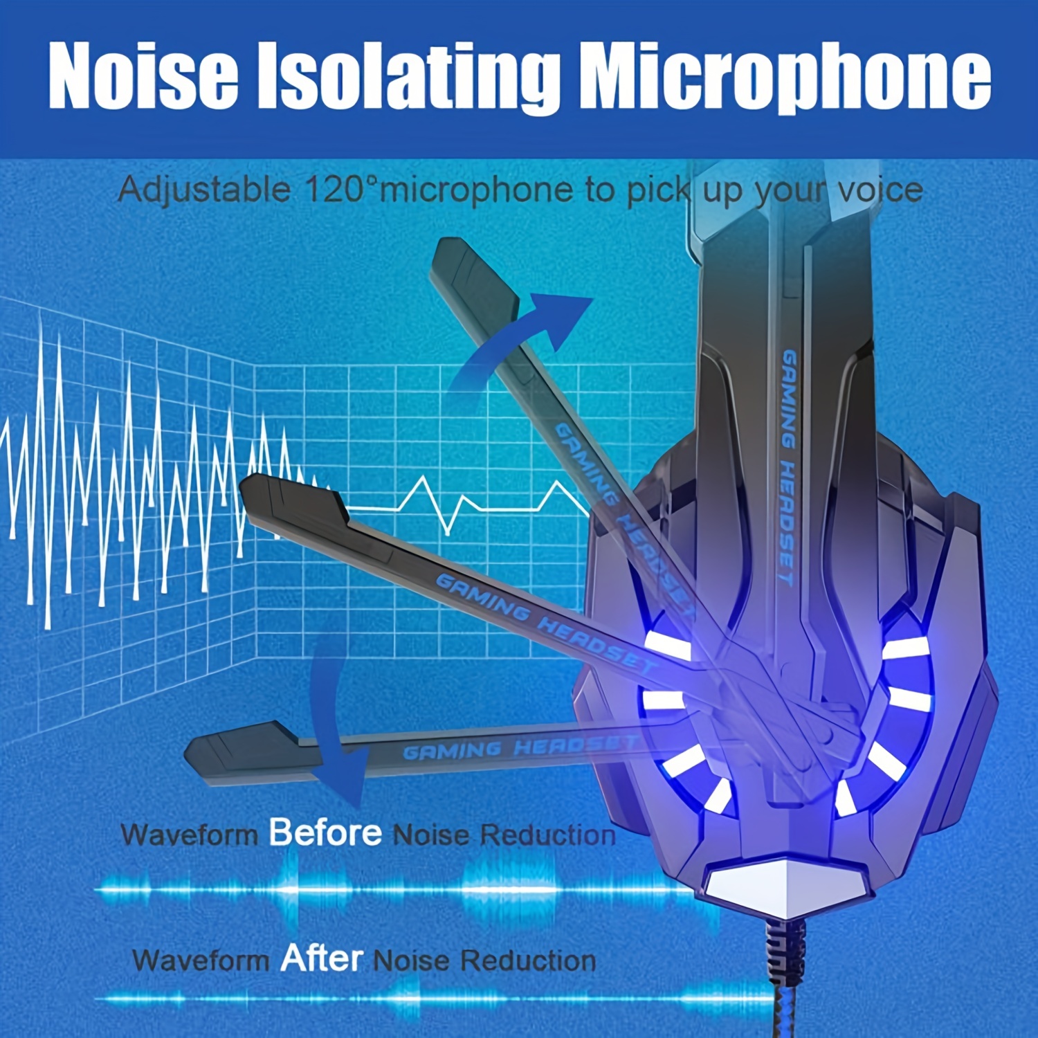 noise cancelling over ear headphone, g9000 stereo gaming headset for ps4 pc xbox one ps5 controller noise cancelling over ear headphones with mic led light bass surround soft memory earmuffs for laptop mac nes games details 4