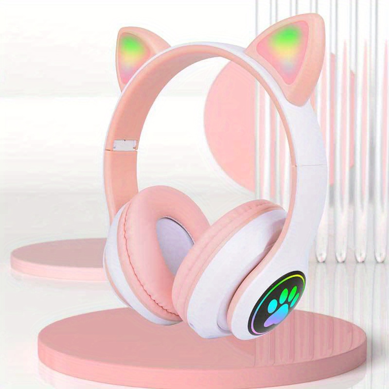 head mounted wireless headset explosive spot led luminous cat claw cat ear wireless headset details 0