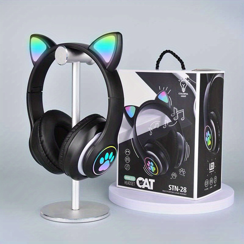 head mounted wireless headset explosive spot led luminous cat claw cat ear wireless headset details 1