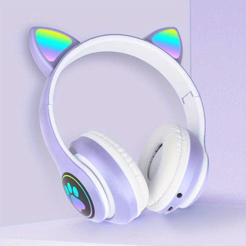 head mounted wireless headset explosive spot led luminous cat claw cat ear wireless headset details 2