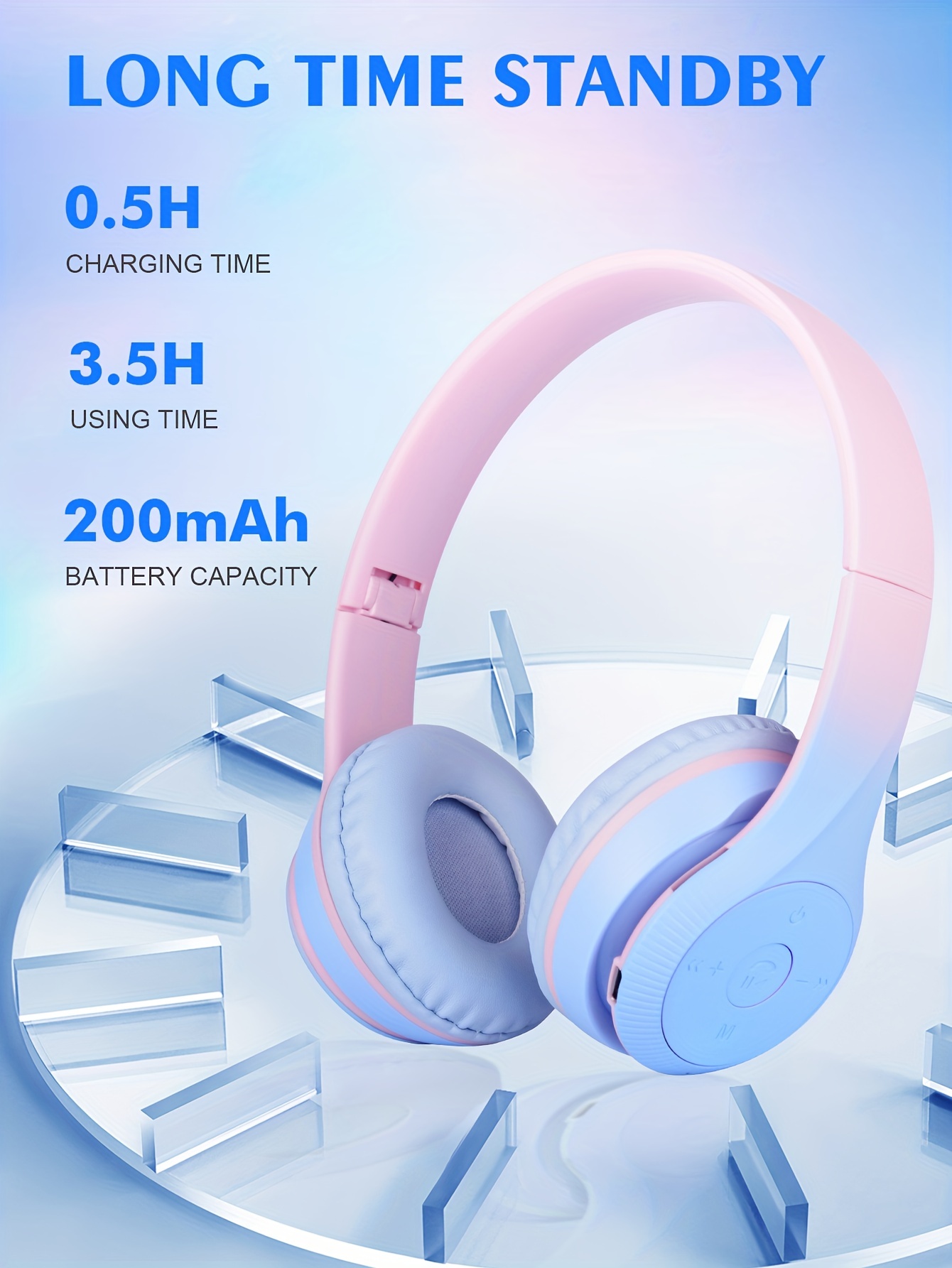 new over ear head mounted wireless headset fashionable gradient color cheap gift sweat proof mobile phone and computer fully compatible with mp3 retractable and foldable convenient storage wireless headset details 0