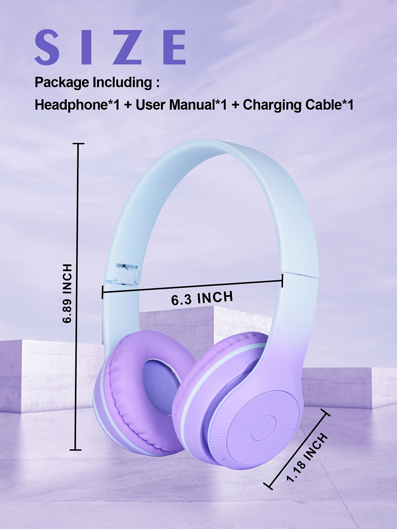 new over ear head mounted wireless headset fashionable gradient color cheap gift sweat proof mobile phone and computer fully compatible with mp3 retractable and foldable convenient storage wireless headset details 3